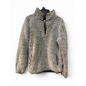 Thread & Supply Sherpa Teddy Fleece Quarter Zip Pullover Gray Women's L